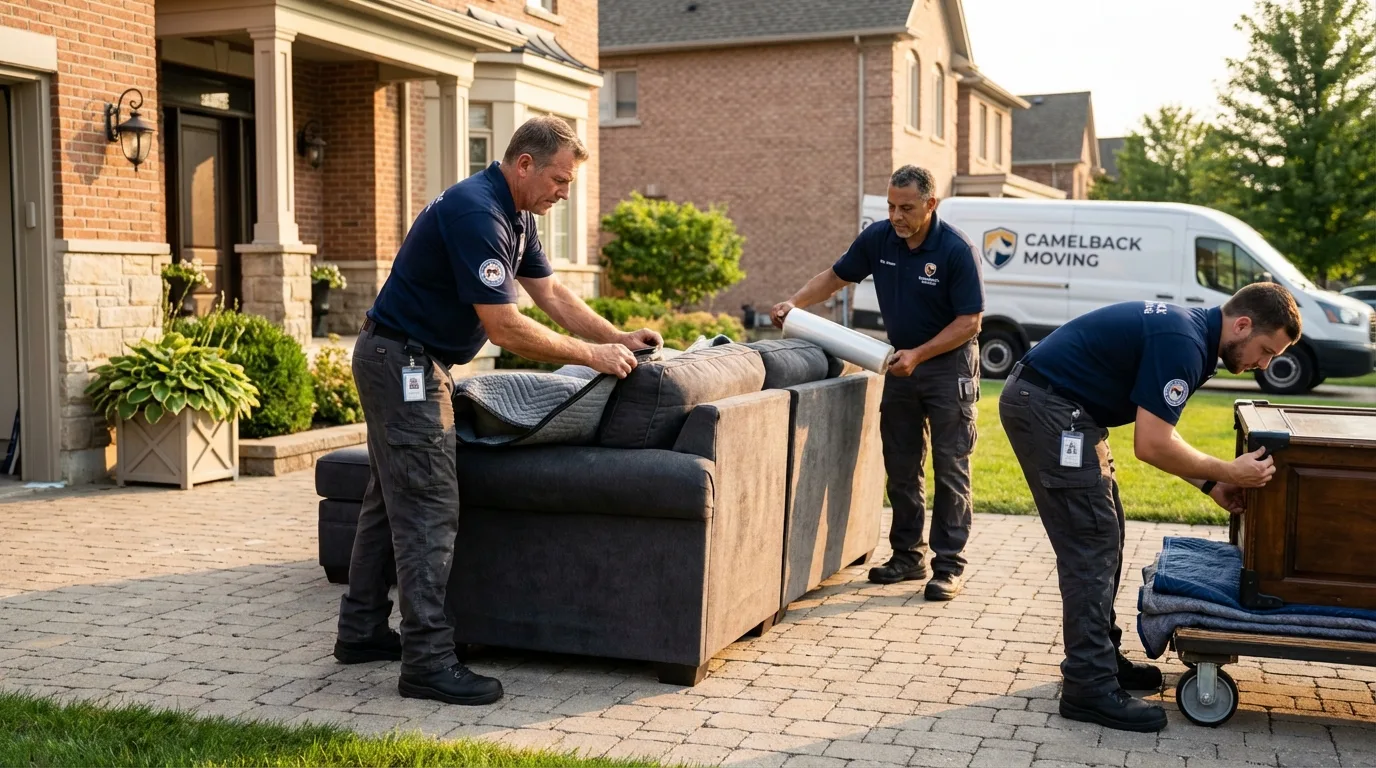 Large estate moving crew wrapping furniture in Atlanta, IL